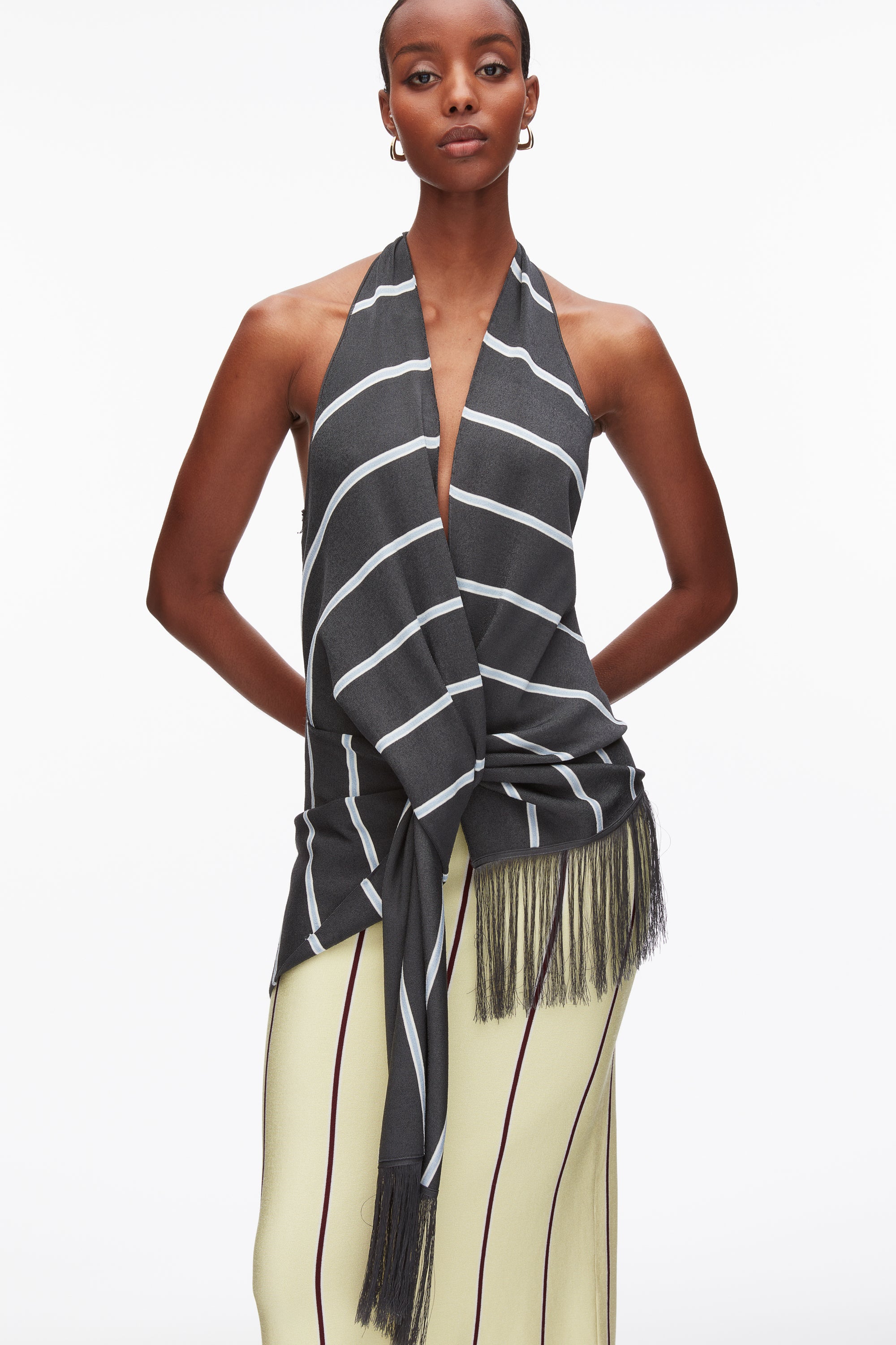 Draped Stripe Halter Top with Fringe – 3.1 Phillip Lim