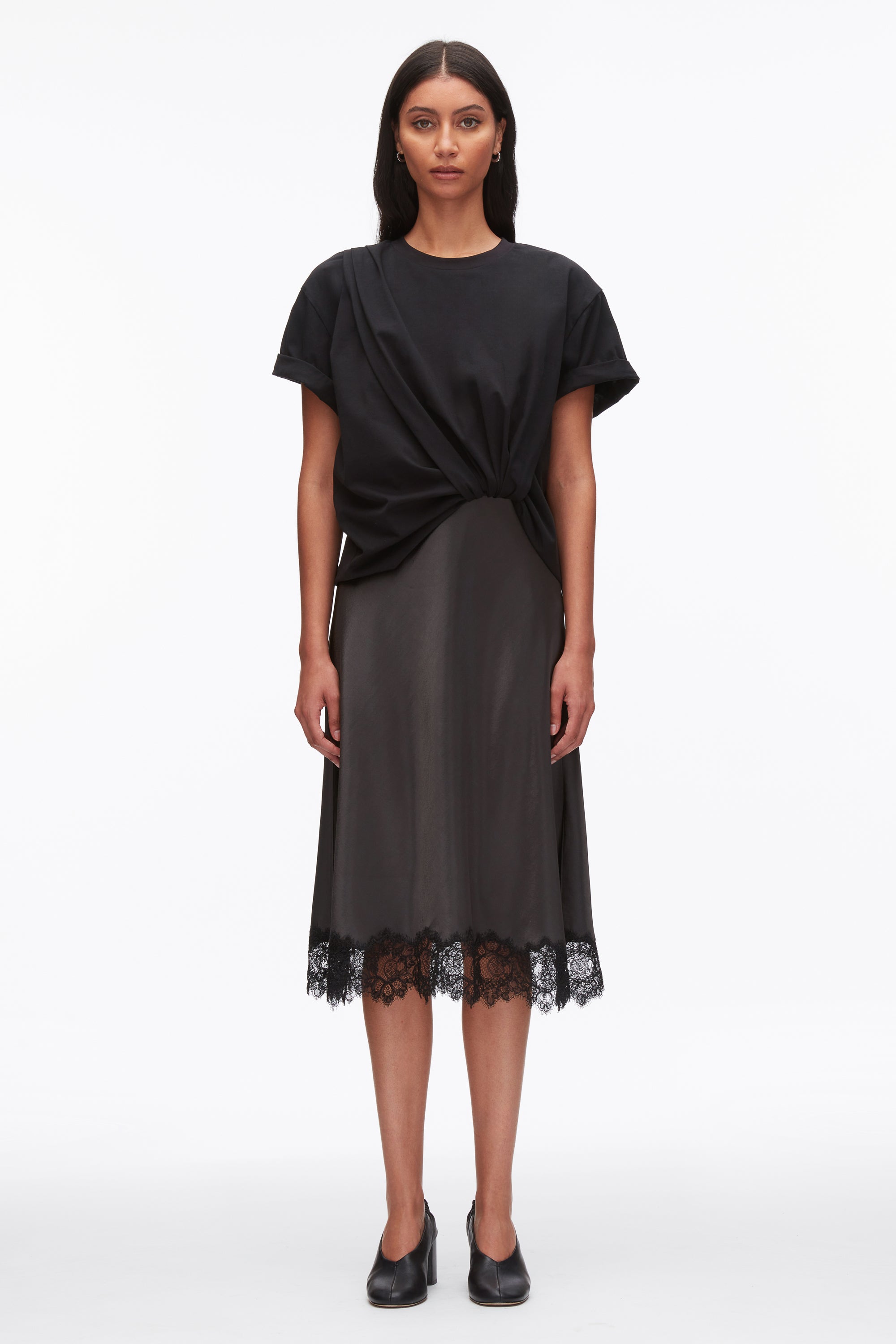 Draped Combo T-Shirt Dress with Lace Trim – 3.1 Phillip Lim