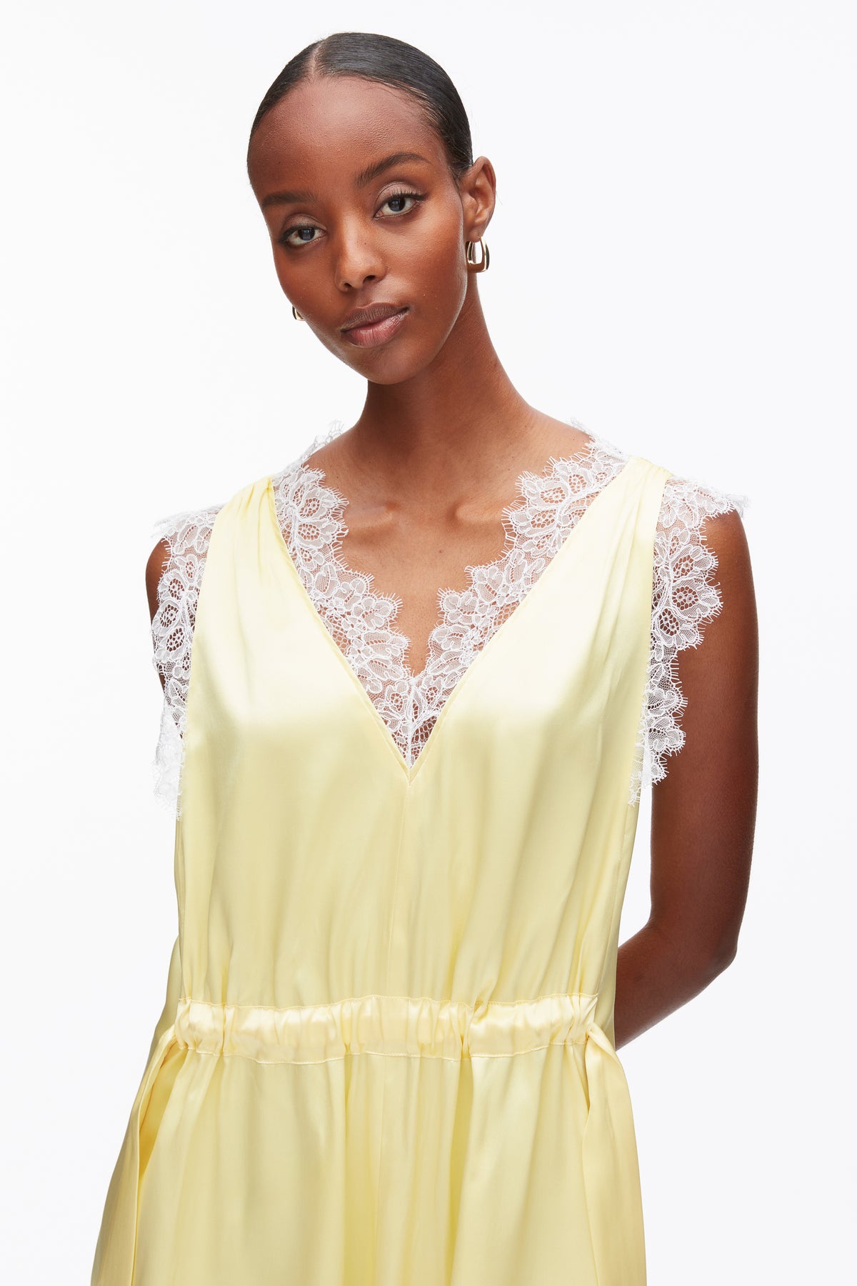 v neck lace midi dress Madeline V-Neck Lace Embroidered Midi Dress, Apricot L